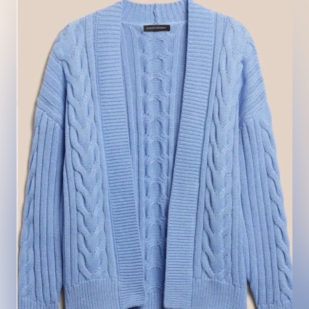 Banana Republic Blue Chunky Cable Knit Women's Cardigan Sweater Small Petite - Picture 3 of 8